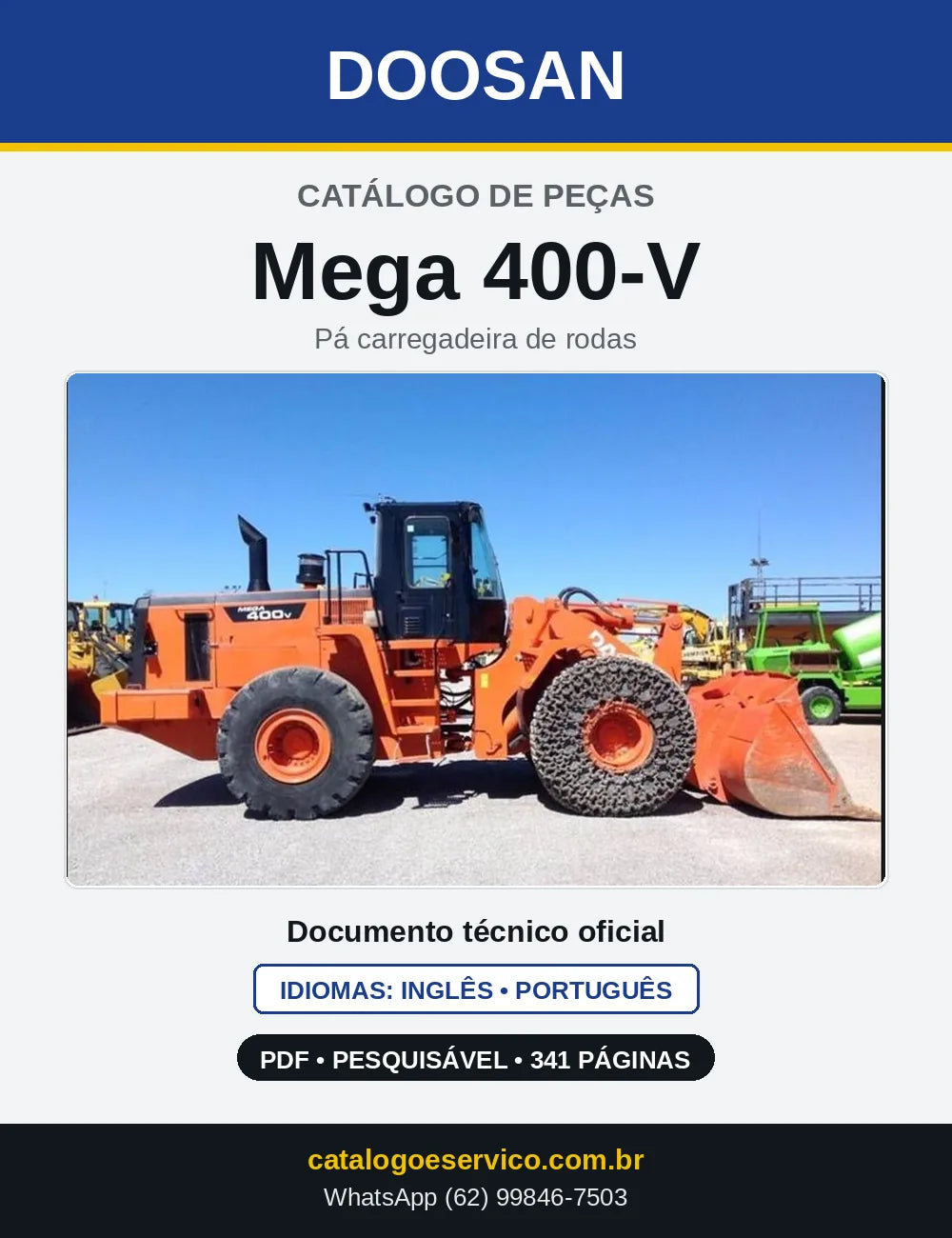 Capa do Catálogo de Peças Doosan Mega 400-V em PDF, inglês e português