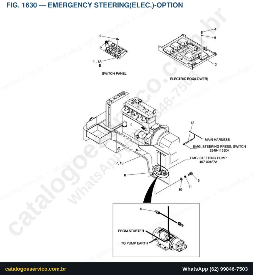 Vista explodida Emergency Steering(Elec.)-Option - Catálogo de Peças Doosan Mega 400-V