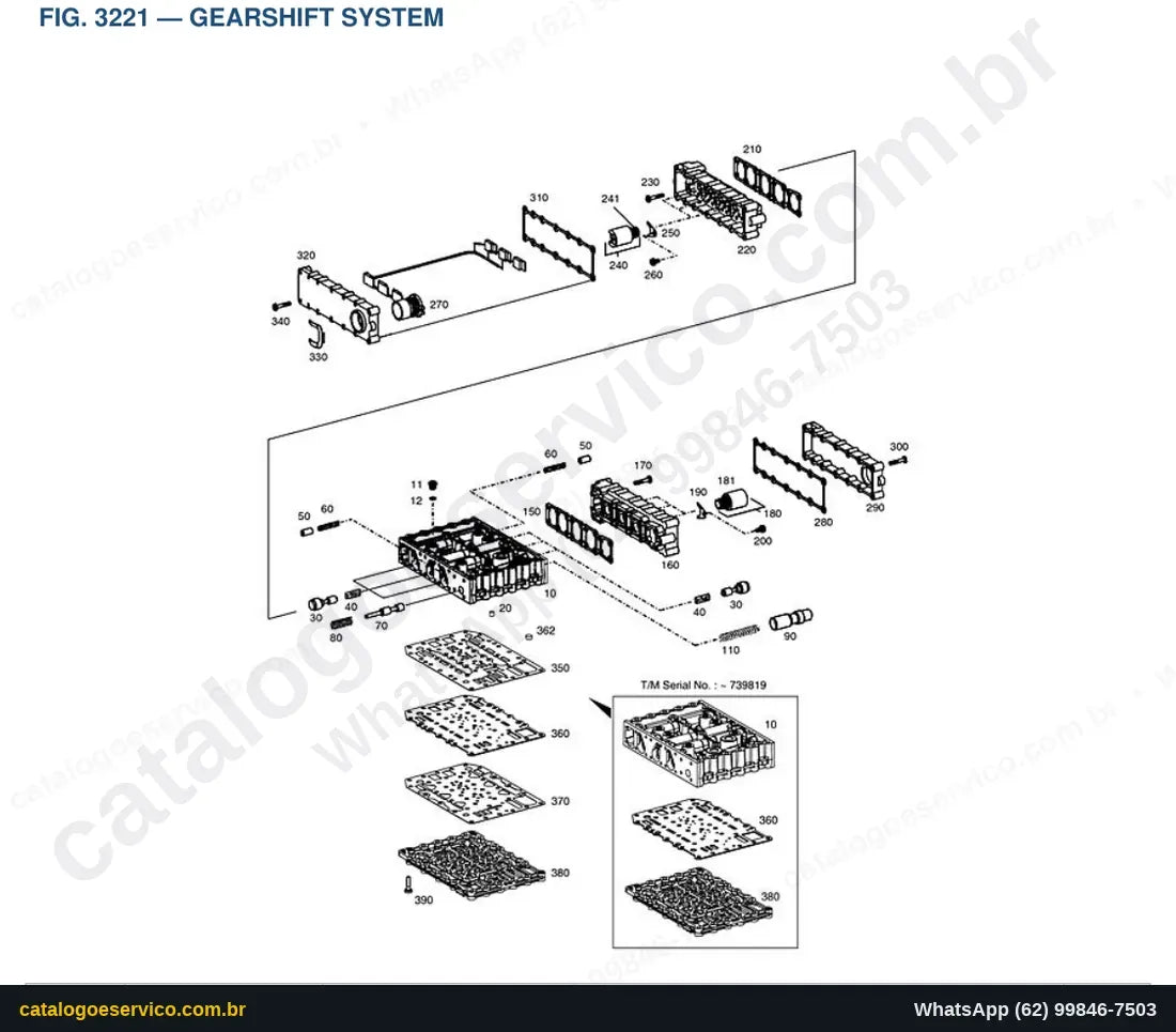 Vista explodida Gearshift System - Catálogo de Peças Doosan Mega 500-V Tier II