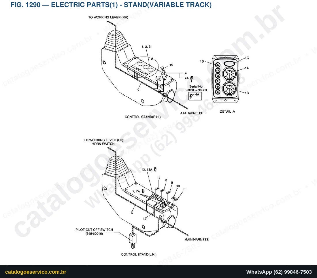 Vista explodida Electric Parts(1) - Stand(Variable Track) - Catálogo de Peças Doosan S018-VT