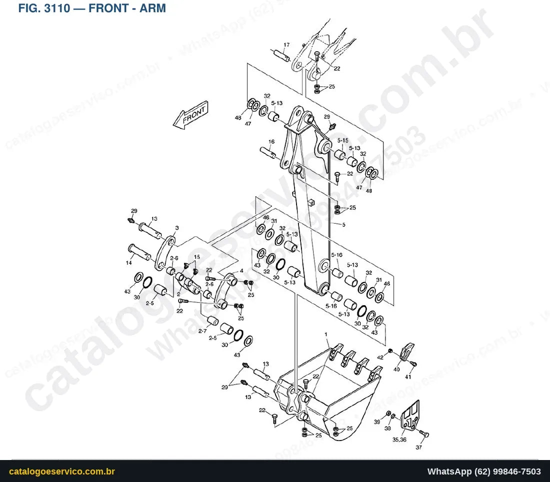Vista explodida Front - Arm - Catálogo de Peças Doosan S018-VT
