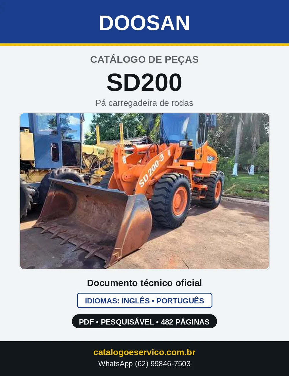 Capa do Catálogo de Peças Doosan SD200 em PDF, inglês e português