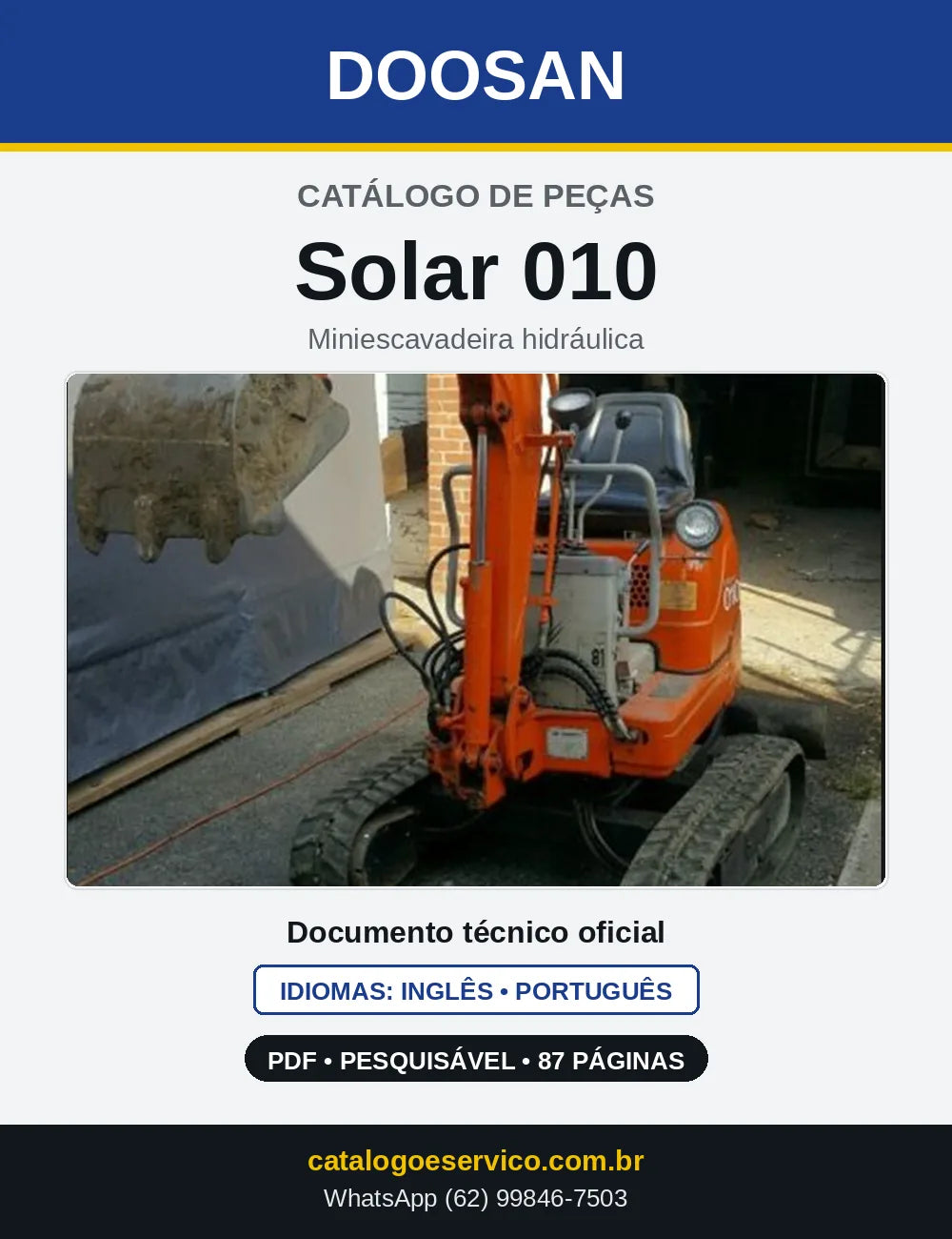 Capa do Catálogo de Peças Doosan Solar 010 em PDF, inglês e português