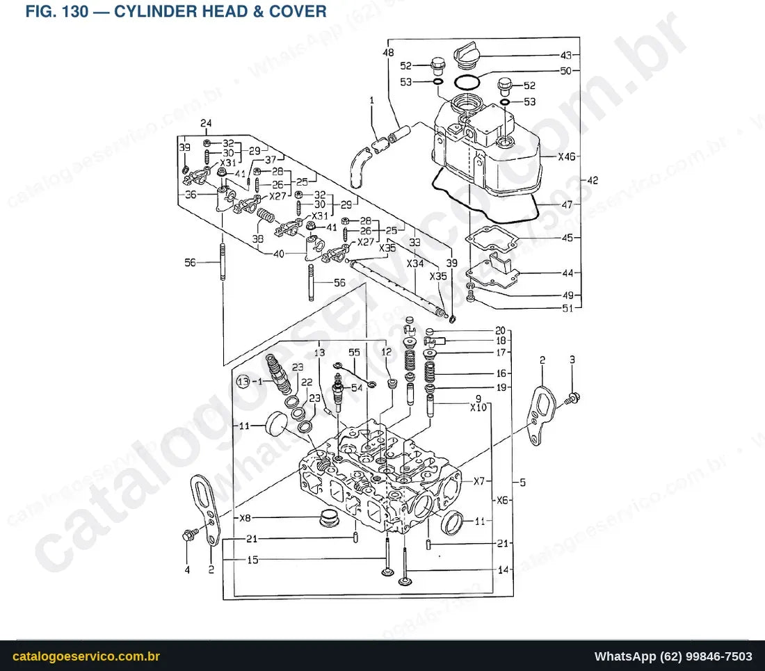 Vista explodida Cylinder Head & Cover - Catálogo de Peças Doosan Solar 010