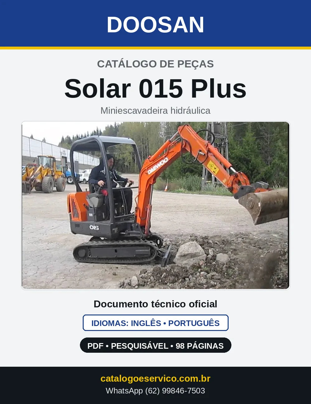 Capa do Catálogo de Peças Doosan Solar 015 Plus em PDF, inglês e português