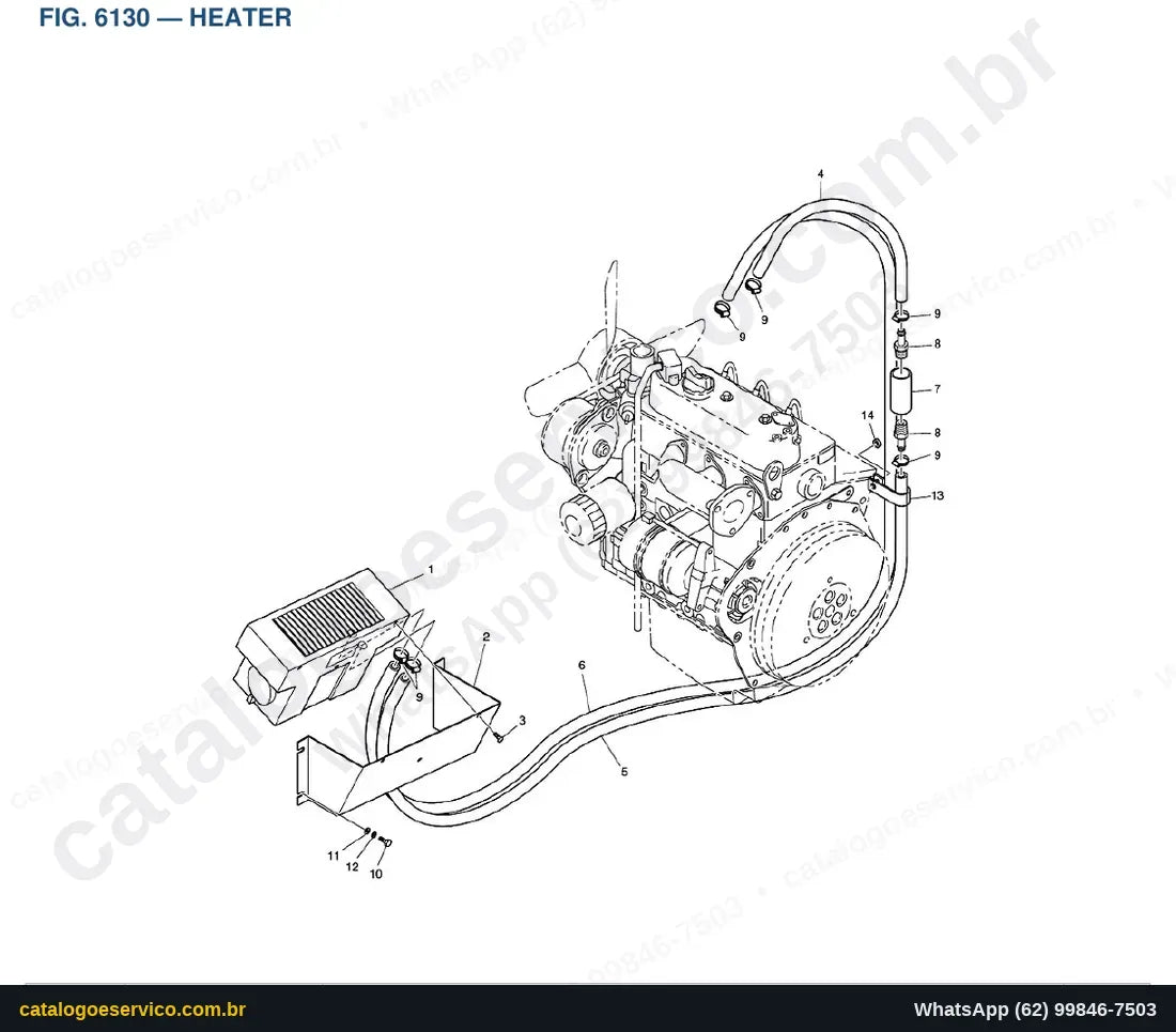 Vista explodida Heater - Catálogo de Peças Doosan Solar 015 Plus
