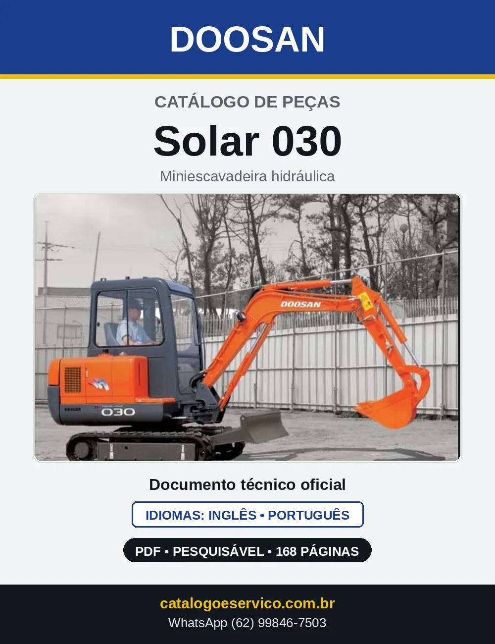 Capa do Catálogo de Peças Doosan Solar 030 em PDF, inglês e português