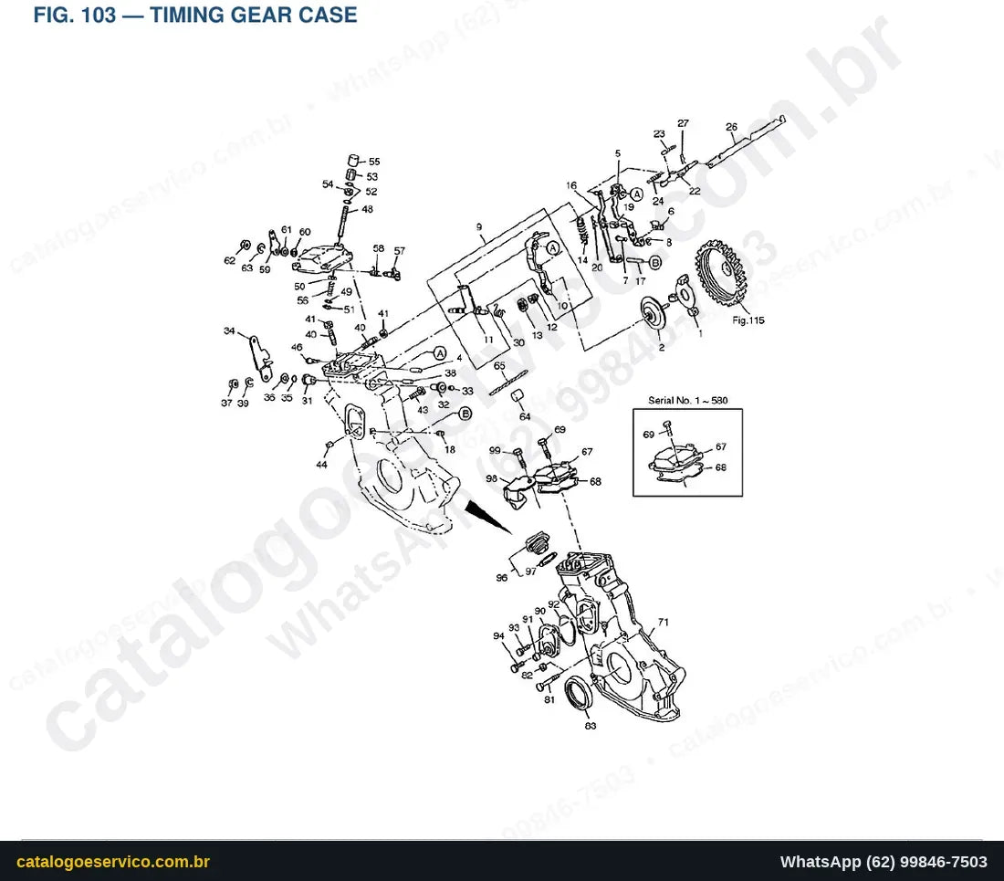 Vista explodida Timing Gear Case - Catálogo de Peças Doosan Solar 030