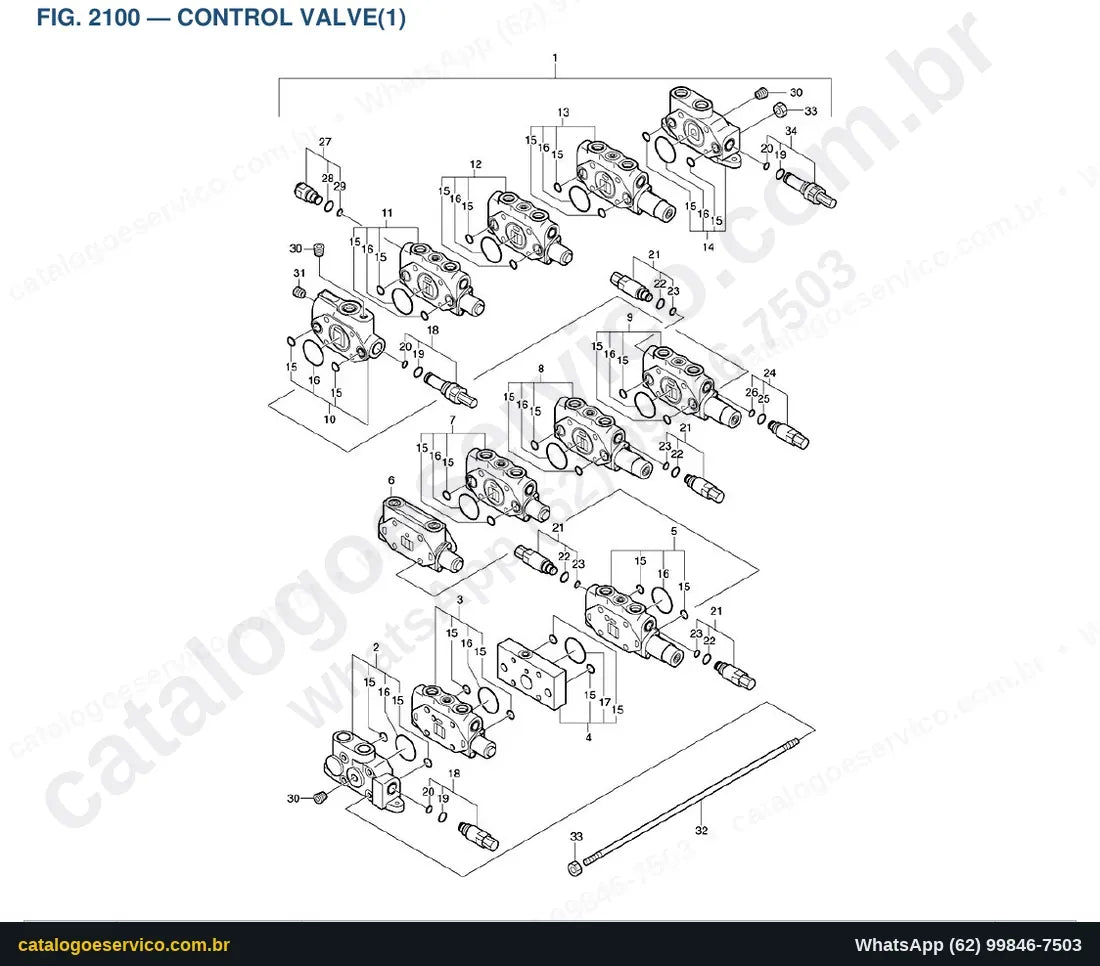 Vista explodida Control Valve(1) - Catálogo de Peças Doosan Solar 030