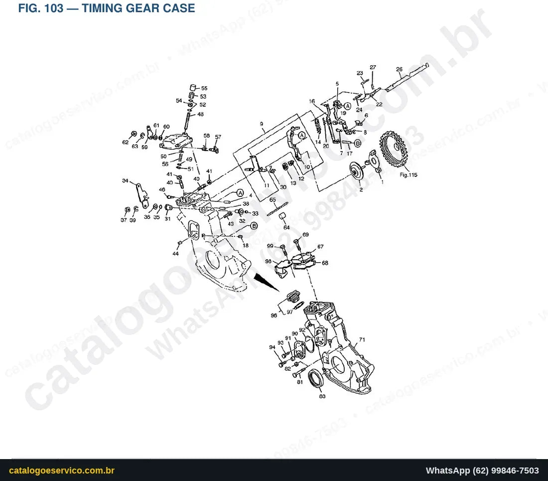 Vista explodida Timing Gear Case - Catálogo de Peças Doosan Solar 030 Plus