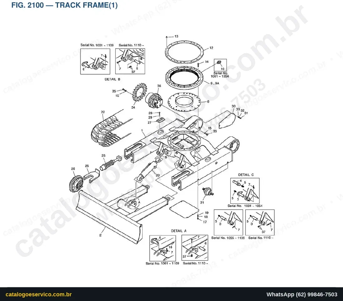 Vista explodida Track Frame(1) - Catálogo de Peças Doosan Solar 030 Plus