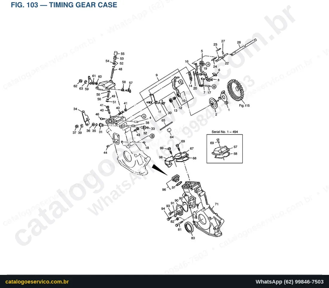Vista explodida Timing Gear Case - Catálogo de Peças Doosan Solar 035