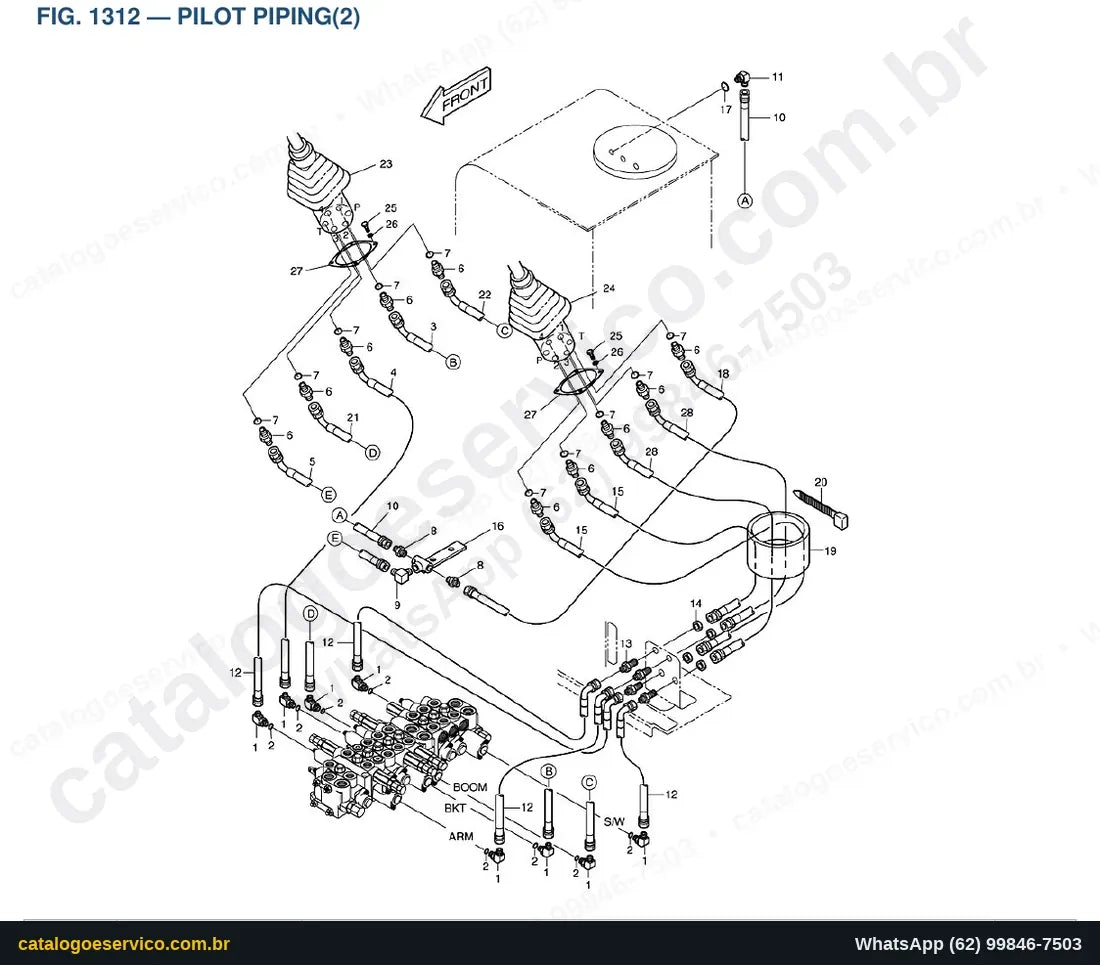 Vista explodida Pilot Piping(2) - Catálogo de Peças Doosan Solar 035