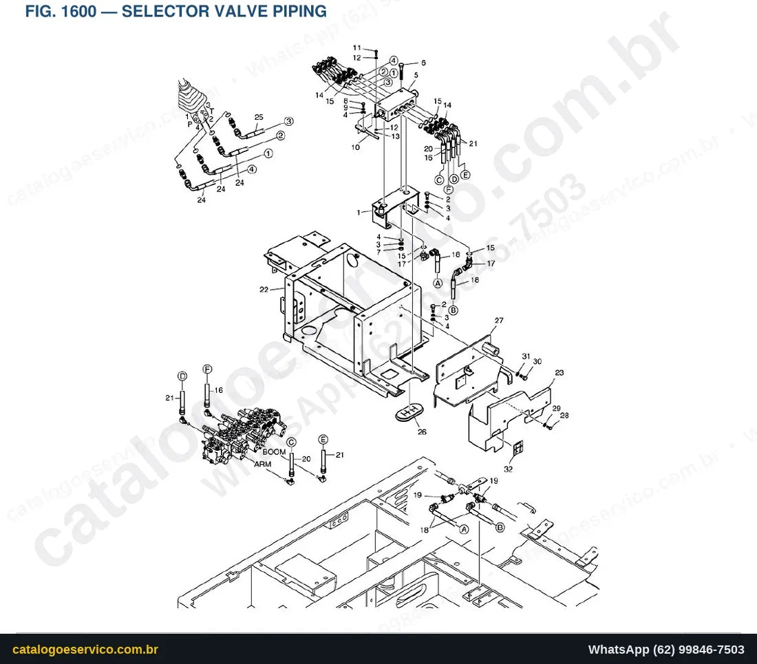 Vista explodida Selector Valve Piping - Catálogo de Peças Doosan Solar 035