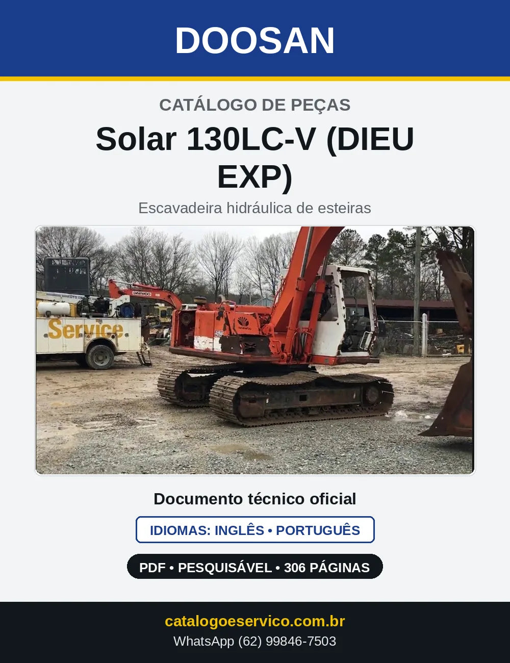 Capa do Catálogo de Peças Doosan Solar 130LC-V (DIEU EXP) em PDF, inglês e português