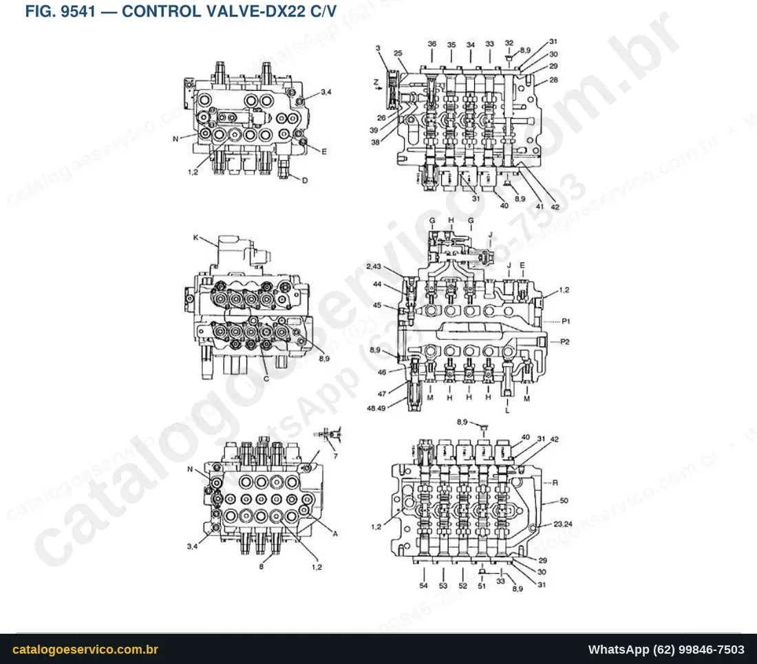 Vista explodida Control Valve-Dx22 C/V - Catálogo de Peças Doosan Solar 130W-III