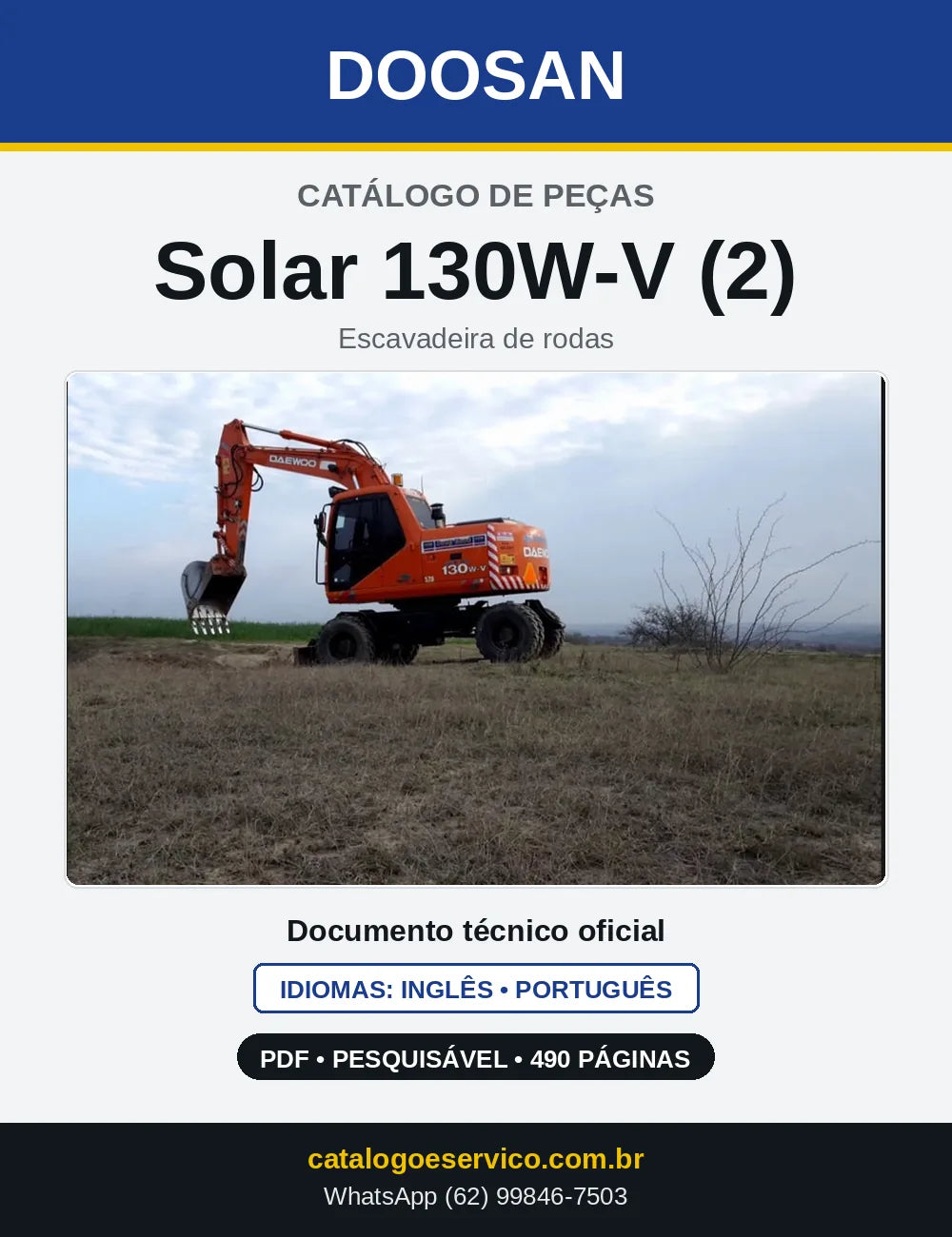 Capa do Catálogo de Peças Doosan Solar 130W-V (2) em PDF, inglês e português