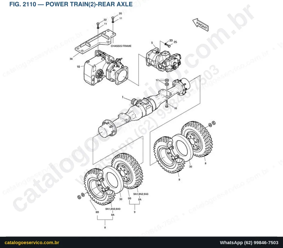 Vista explodida Power Train(2)-Rear Axle - Catálogo de Peças Doosan Solar 130W-V (2)
