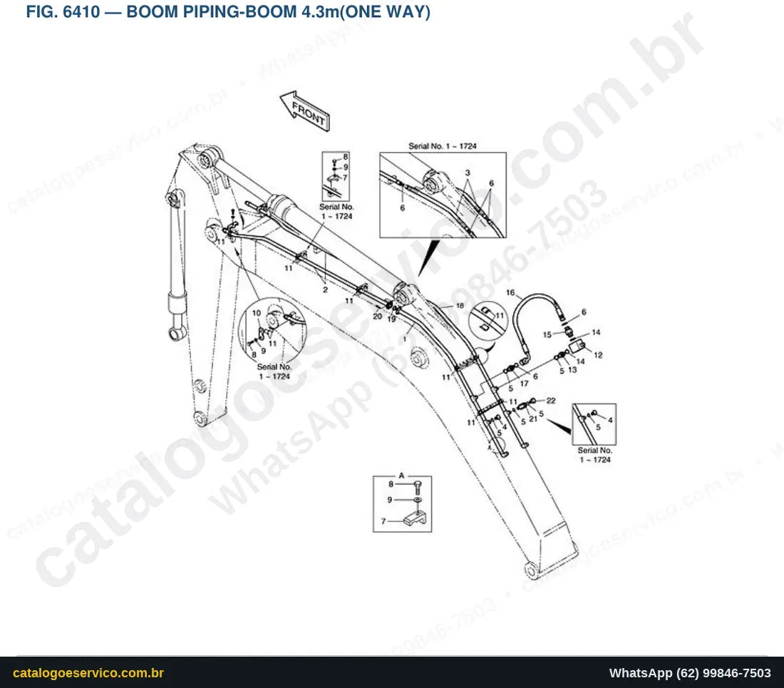 Vista explodida Boom Piping-Boom 4.3M(One Way) - Catálogo de Peças Doosan Solar 130W-V (2)