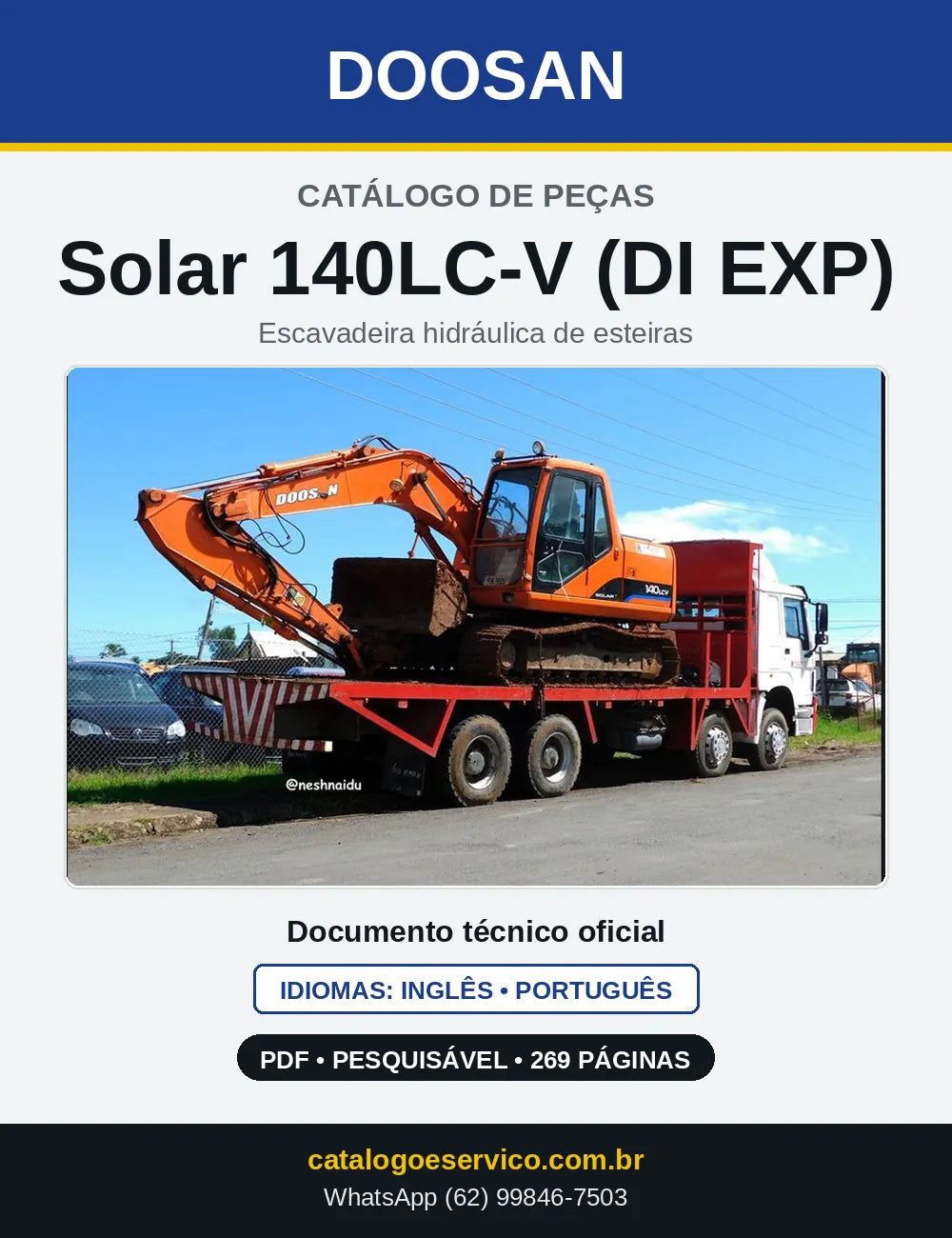 Capa do Catálogo de Peças Doosan Solar 140LC-V (DI EXP) em PDF, inglês e português