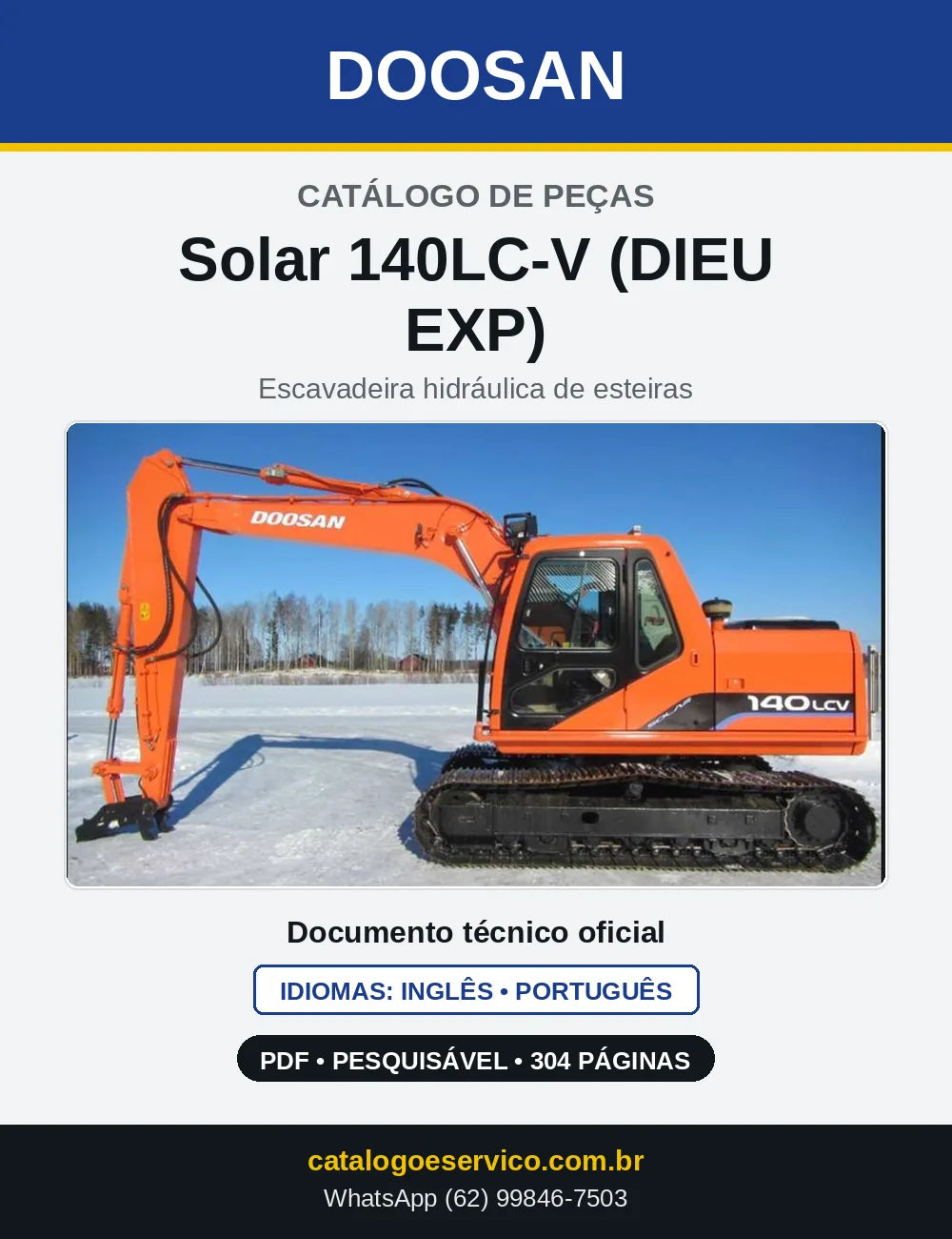 Capa do Catálogo de Peças Doosan Solar 140LC-V (DIEU EXP) em PDF, inglês e português