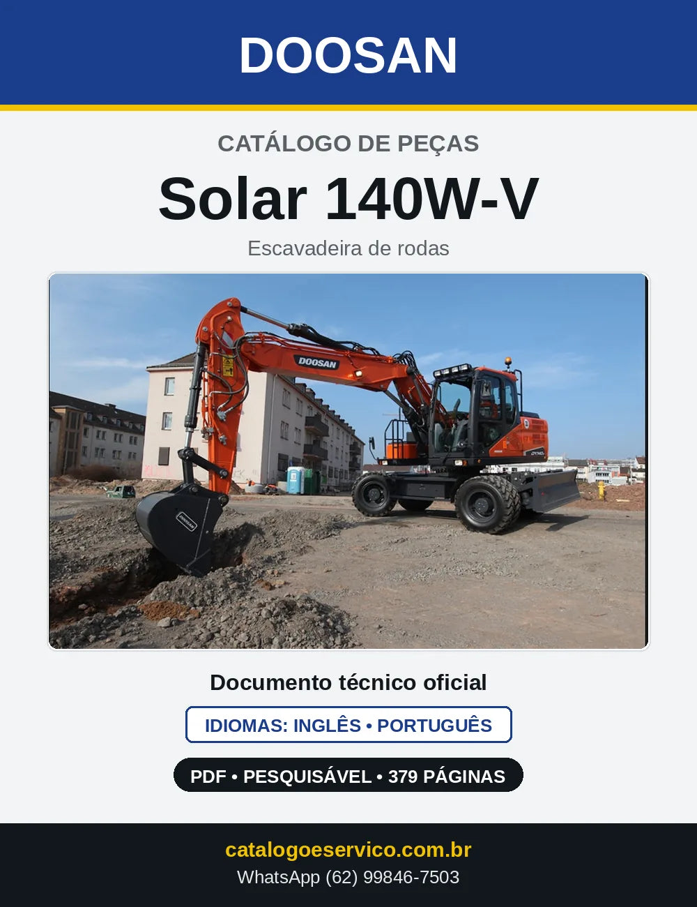 Capa do Catálogo de Peças Doosan Solar 140W-V em PDF, inglês e português