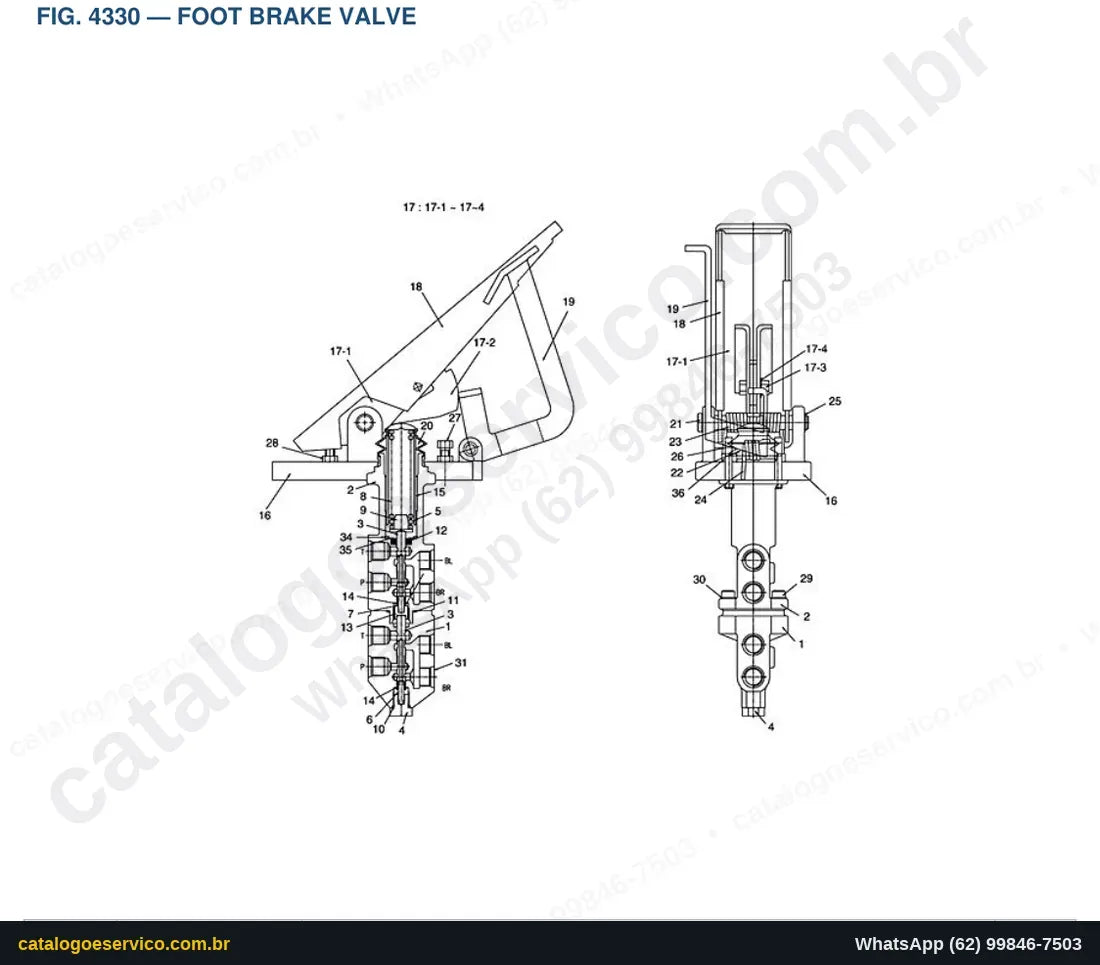 Vista explodida Foot Brake Valve - Catálogo de Peças Doosan Solar 140W-V