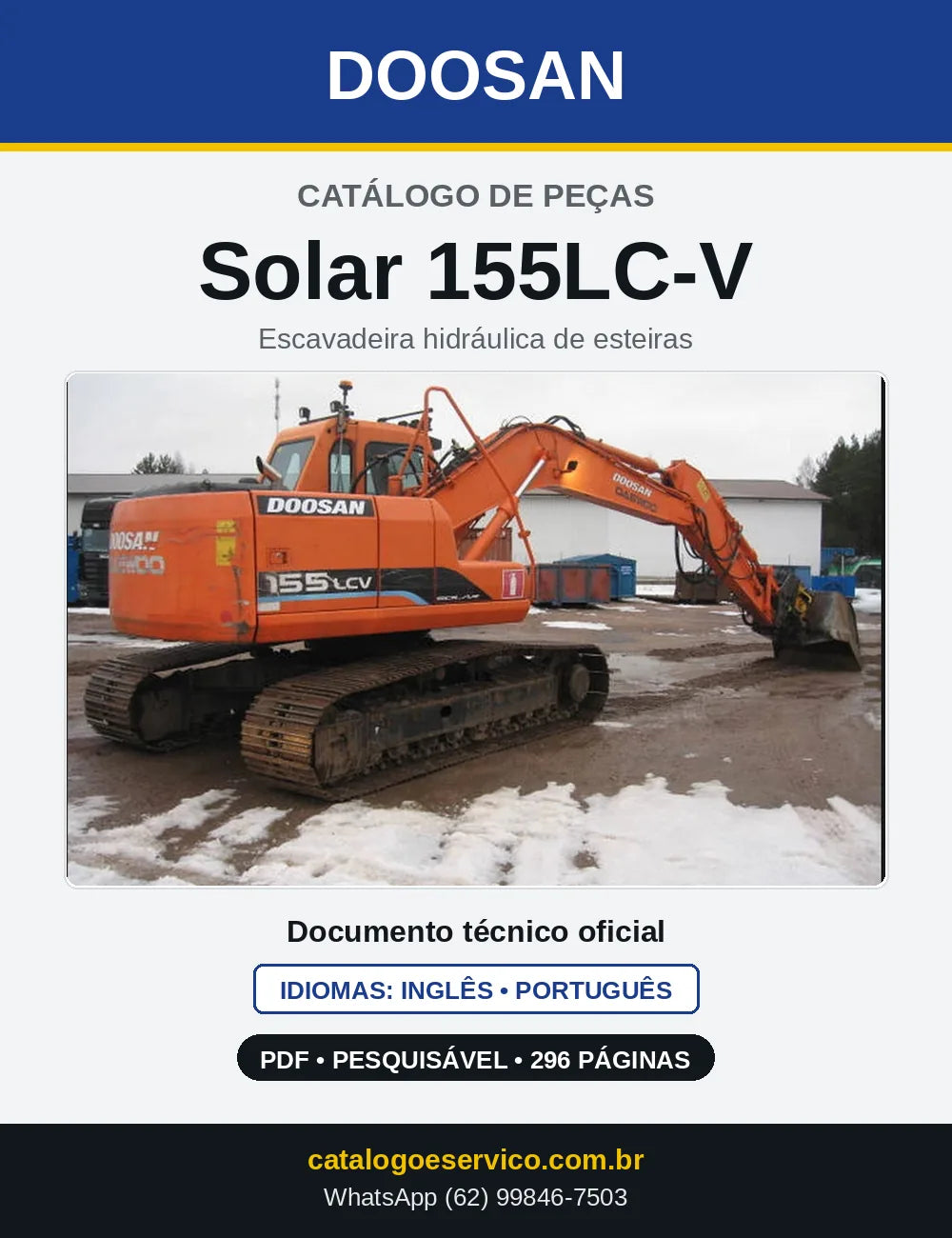 Capa do Catálogo de Peças Doosan Solar 155LC-V em PDF, inglês e português