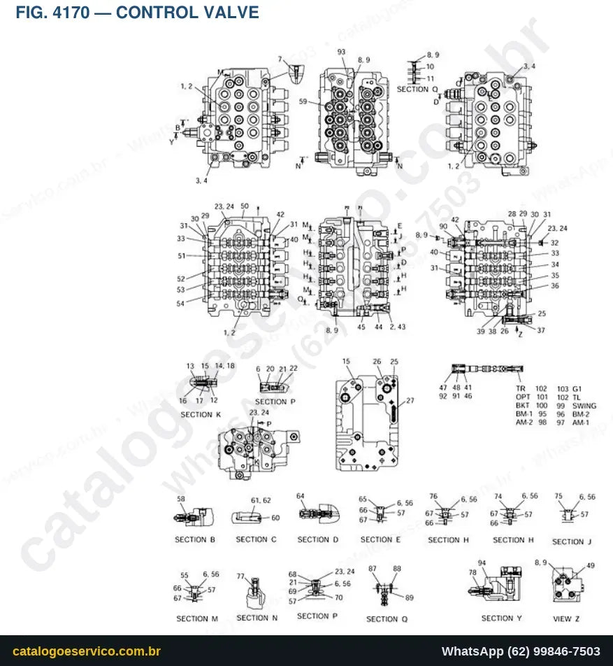 Vista explodida Control Valve - Catálogo de Peças Doosan Solar 155LC-V
