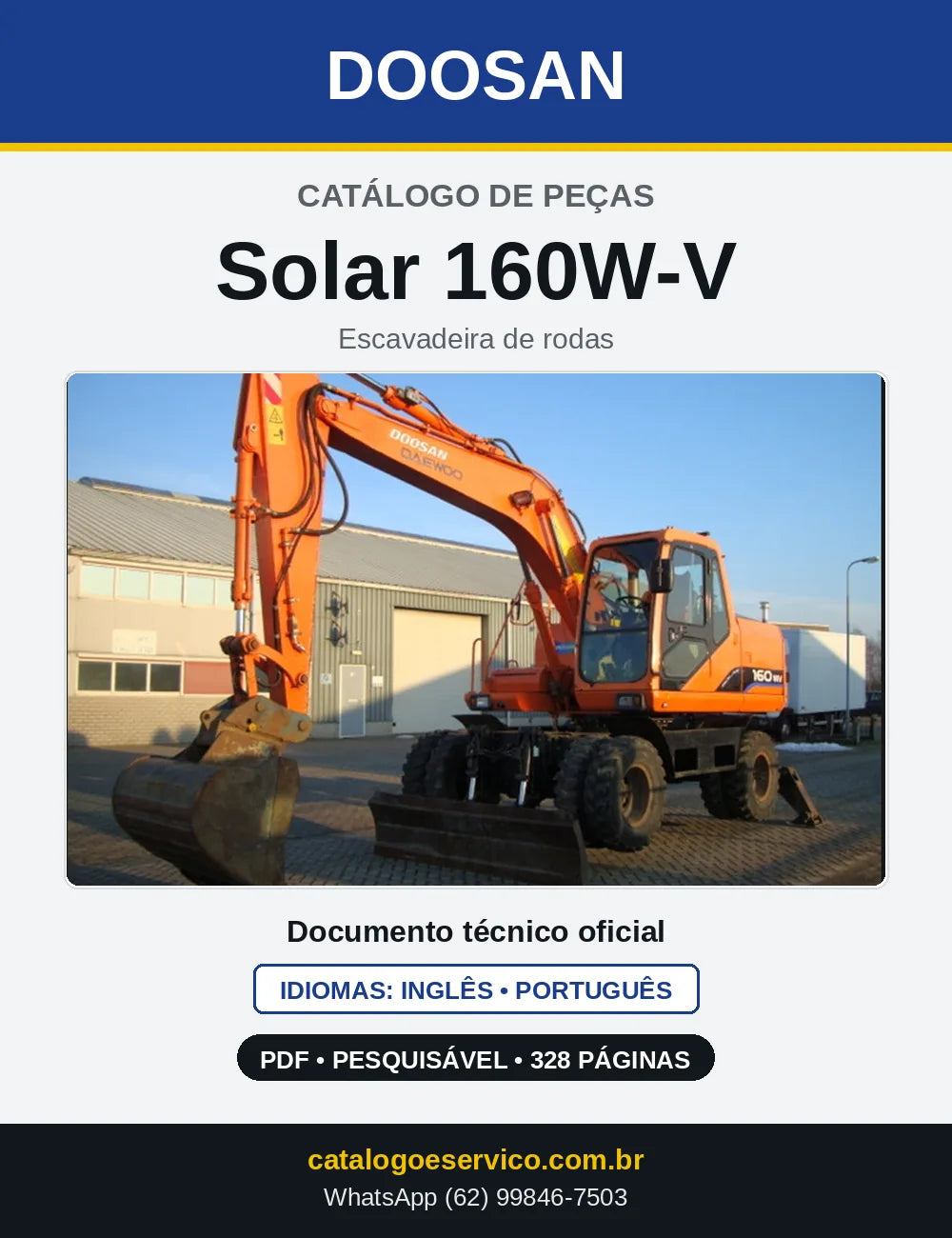 Capa do Catálogo de Peças Doosan Solar 160W-V em PDF, inglês e português