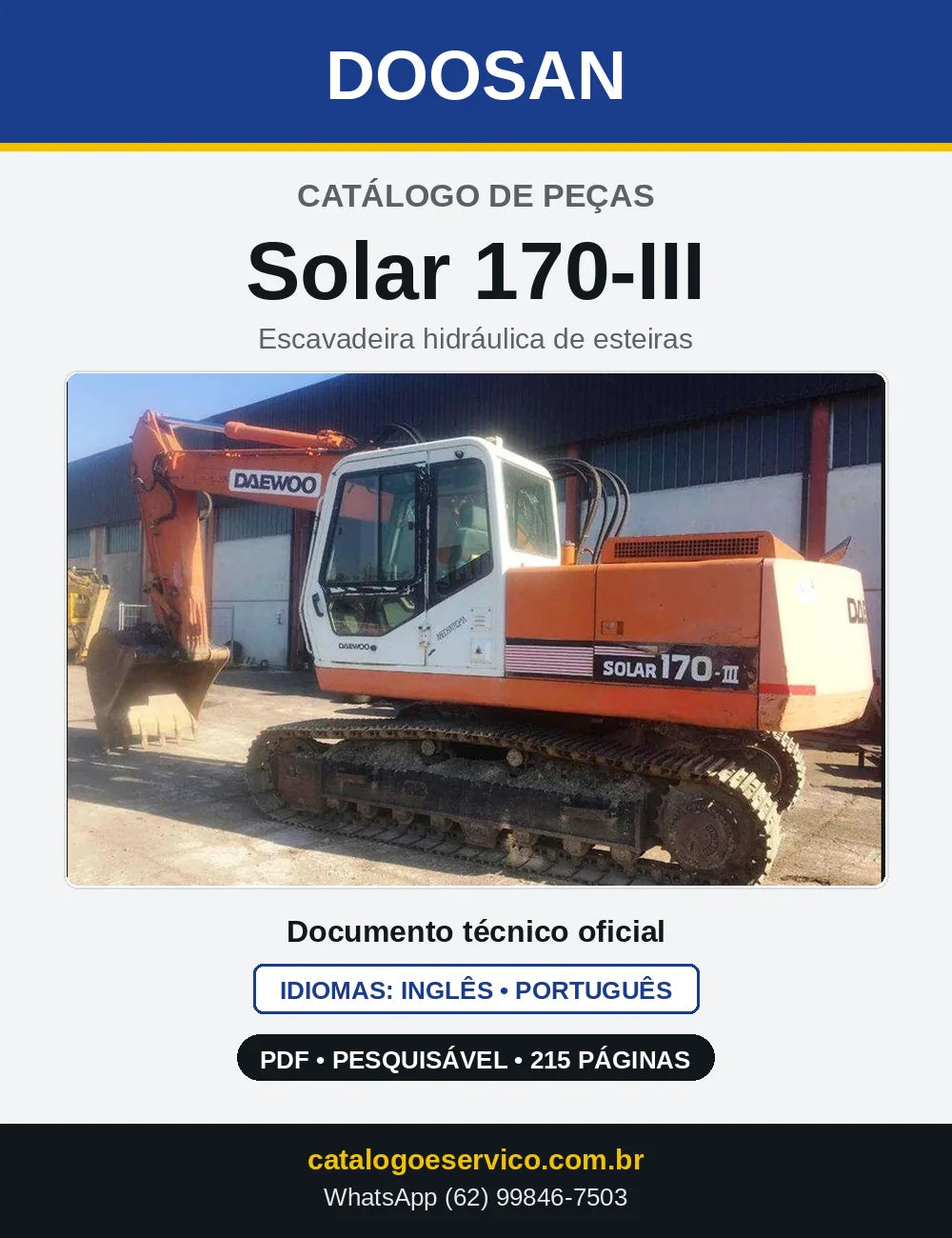 Capa do Catálogo de Peças Doosan Solar 170-III em PDF, inglês e português