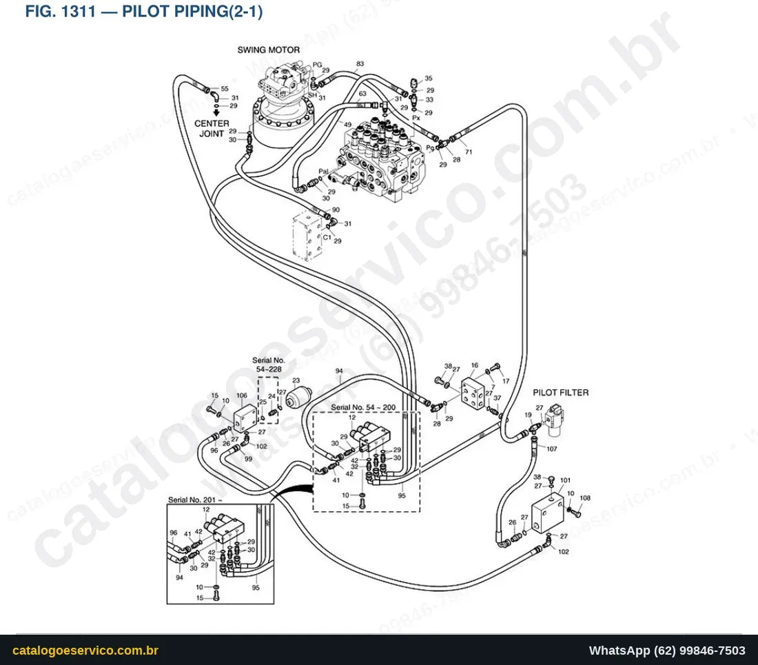 Vista explodida Pilot Piping(2-1) - Catálogo de Peças Doosan Solar 170-III