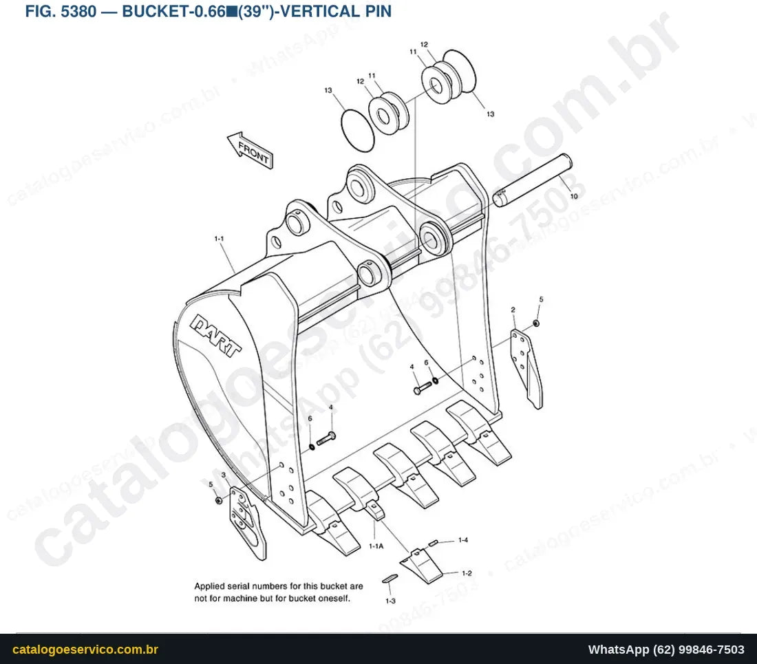 Vista explodida Bucket-0.66■(39")-Vertical Pin - Catálogo de Peças Doosan Solar 170-III