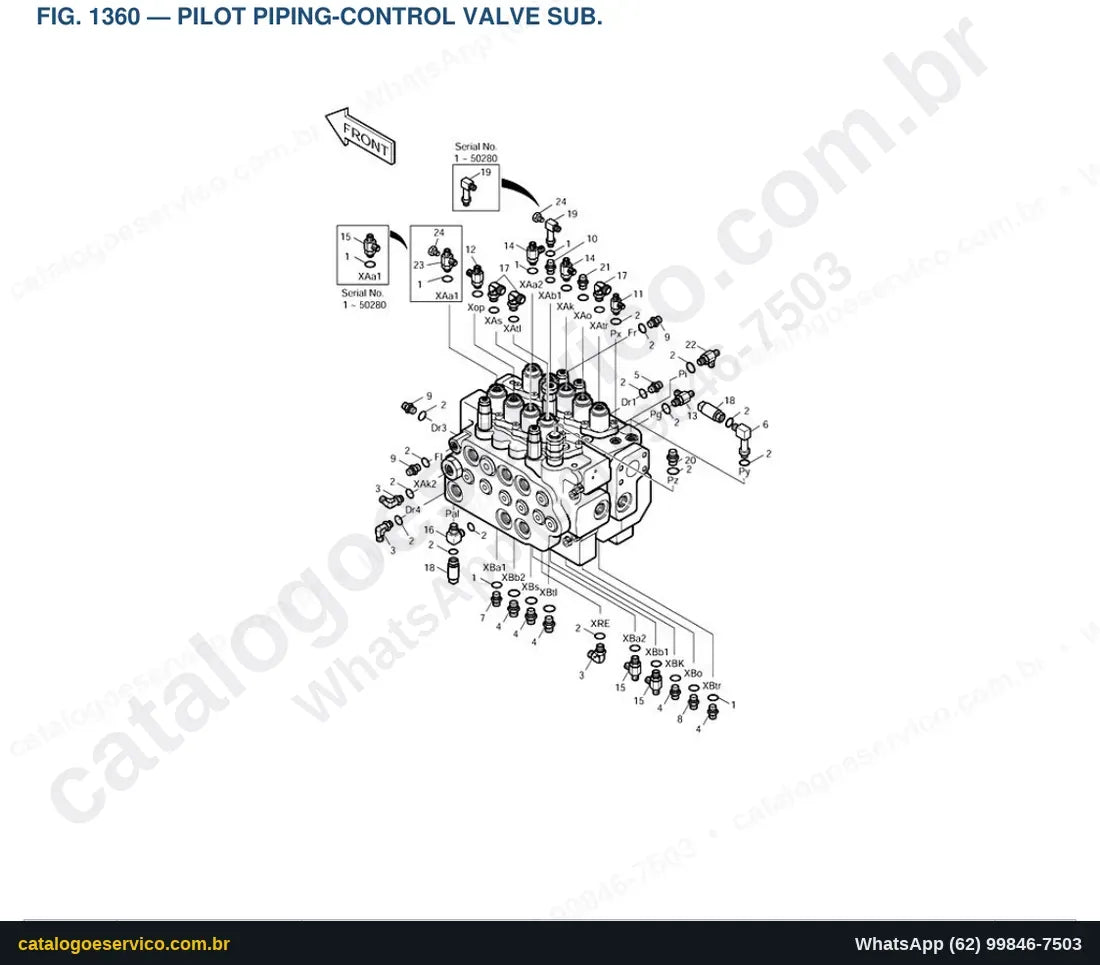 Vista explodida Pilot Piping-Control Valve Sub. - Catálogo de Peças Doosan Solar 170LC-V (DIEU EXP)