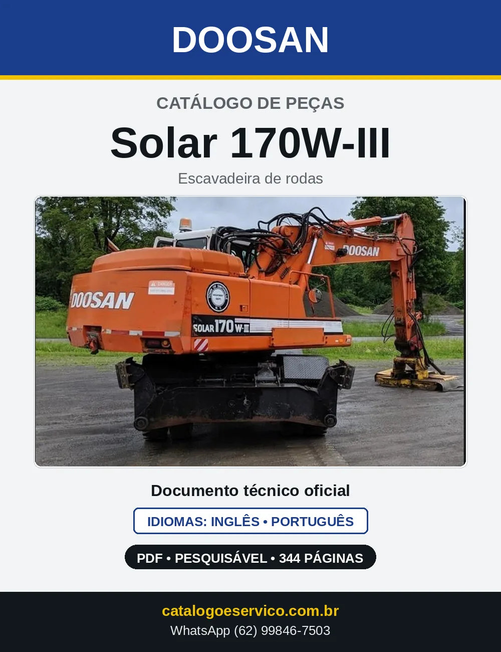 Capa do Catálogo de Peças Doosan Solar 170W-III em PDF, inglês e português