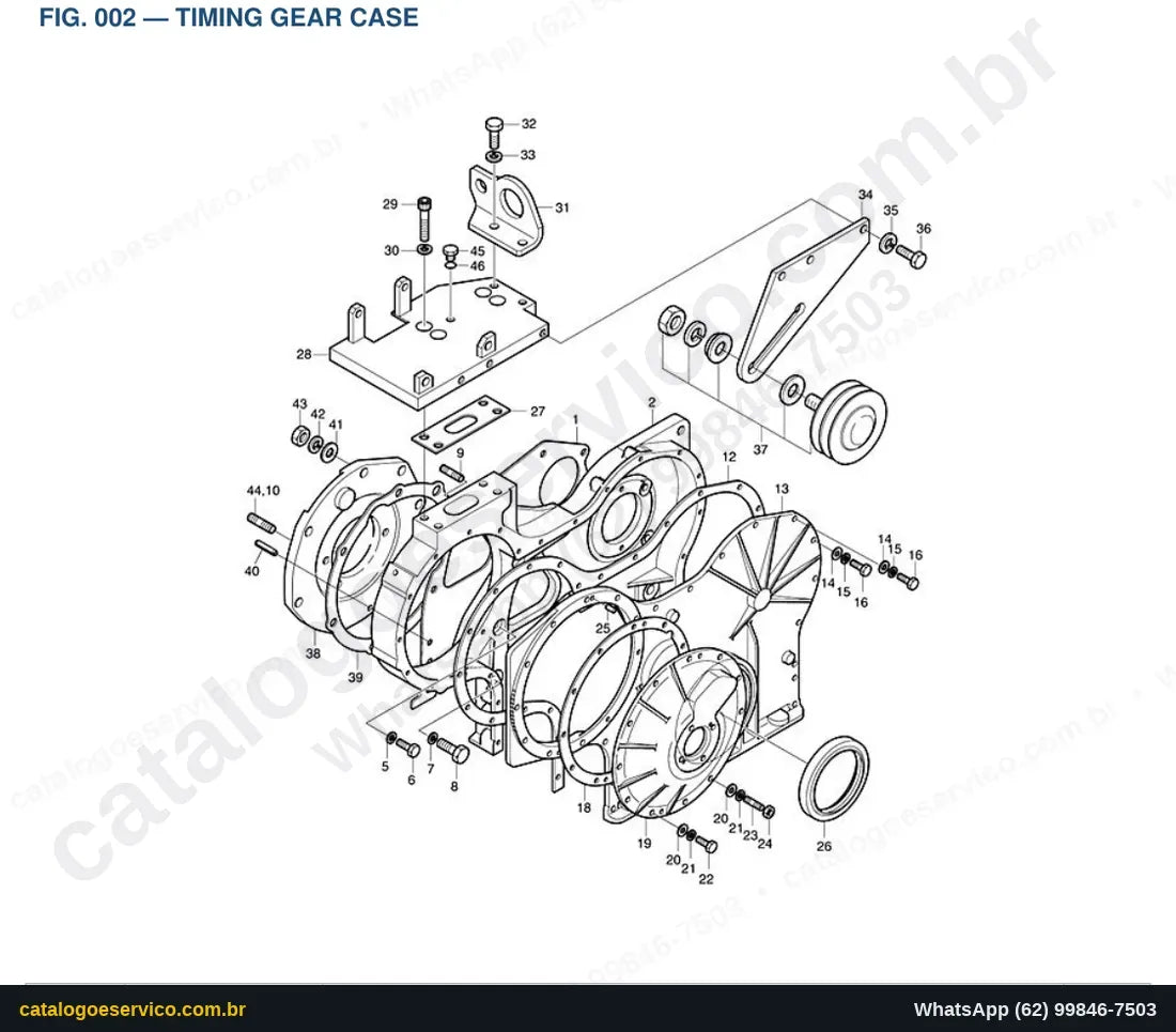 Vista explodida Timing Gear Case - Catálogo de Peças Doosan Solar 170W-III