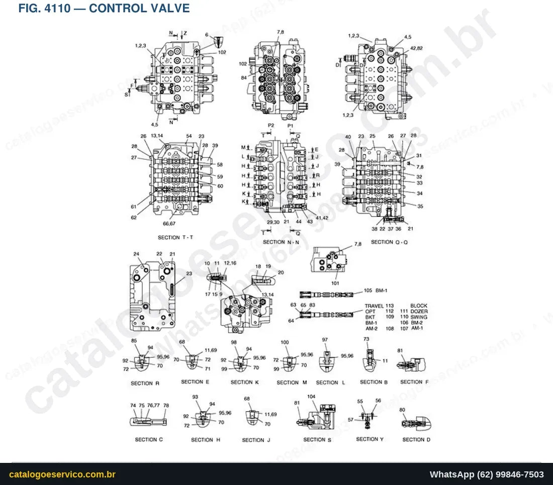 Vista explodida Control Valve - Catálogo de Peças Doosan Solar 170W-V