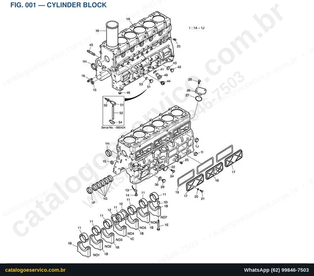 Vista explodida Cylinder Block - Catálogo de Peças Doosan Solar 180W-V