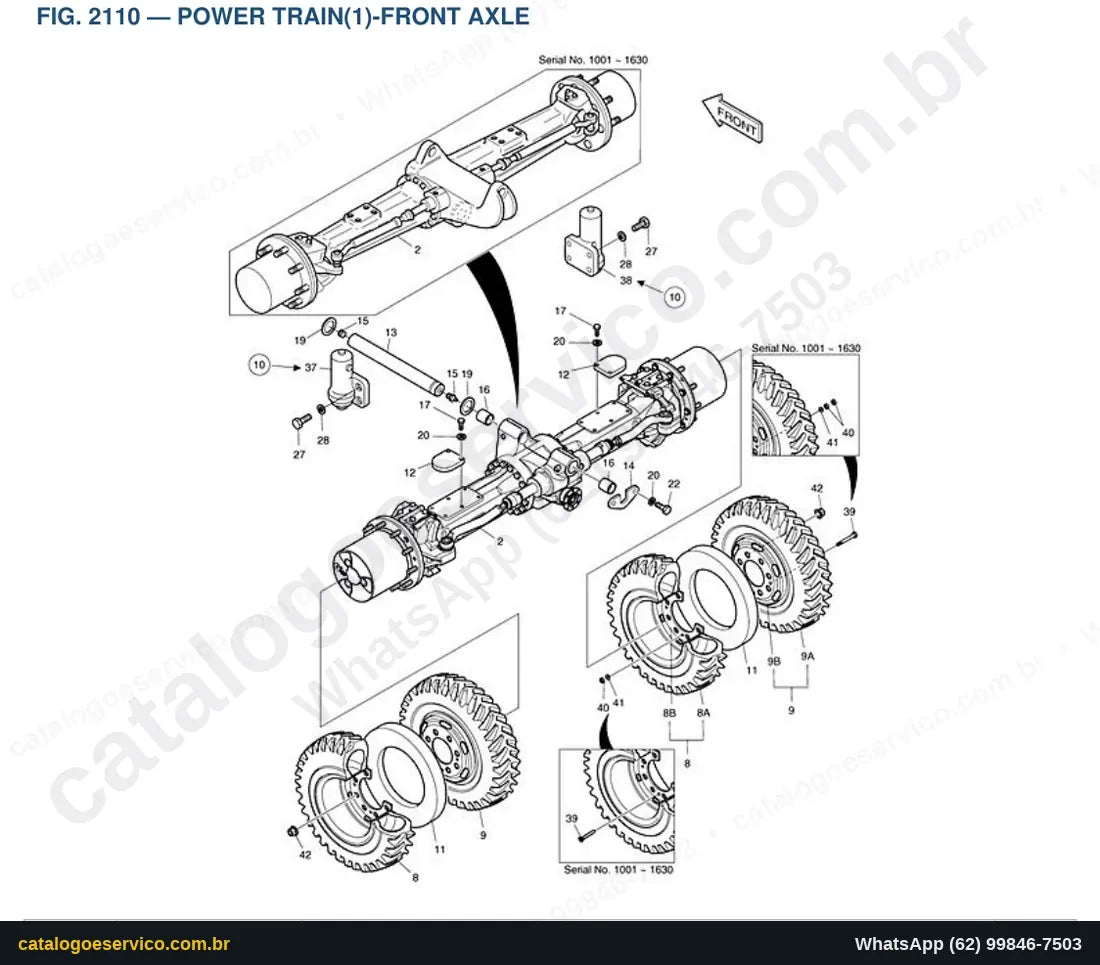 Vista explodida Power Train(1)-Front Axle - Catálogo de Peças Doosan Solar 180W-V