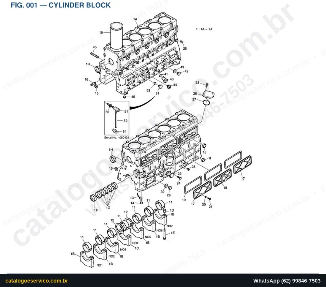 Vista explodida Cylinder Block - Catálogo de Peças Doosan Solar 185W-V