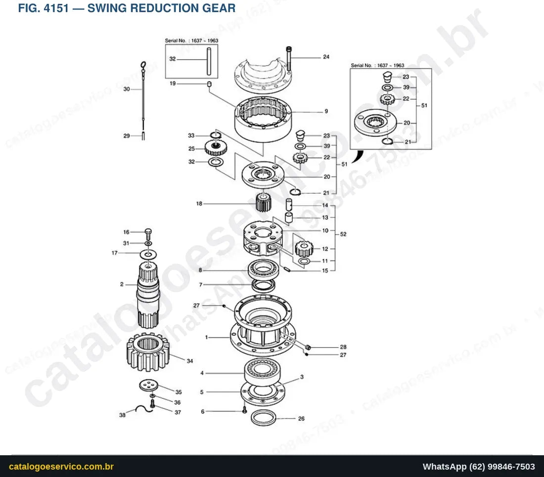 Vista explodida Swing Reduction Gear - Catálogo de Peças Doosan Solar 185W-V