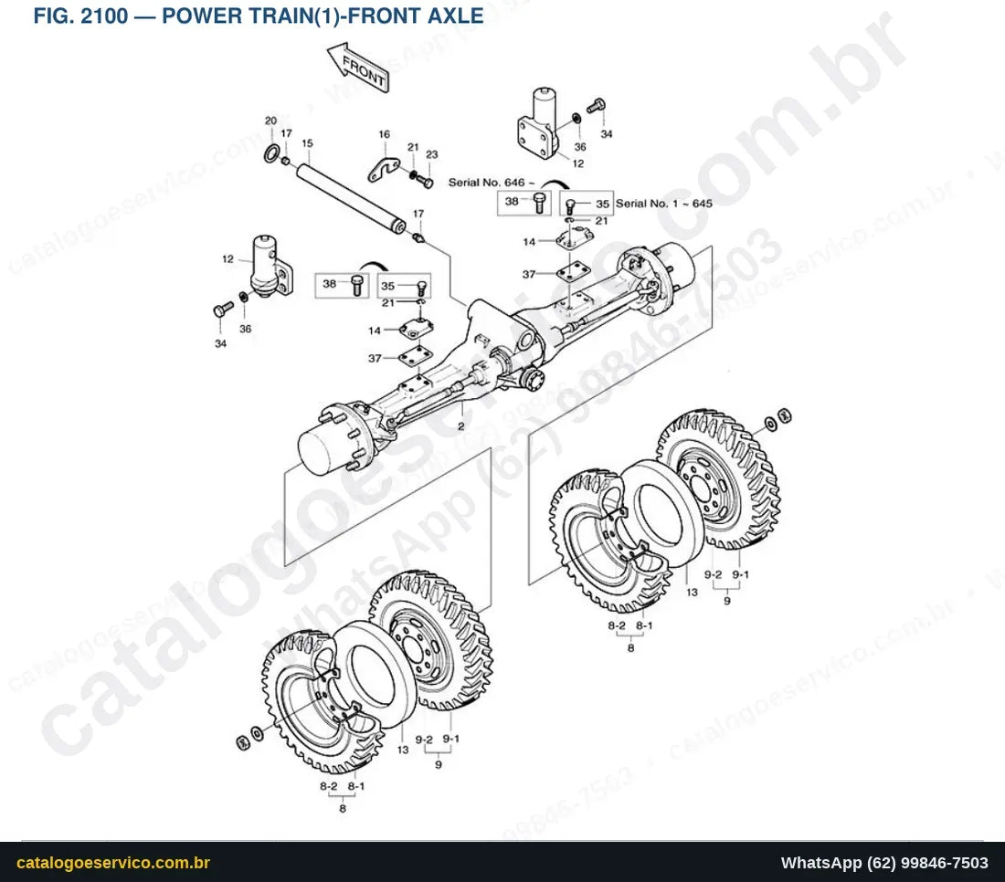 Vista explodida Power Train(1)-Front Axle - Catálogo de Peças Doosan Solar 200W-III