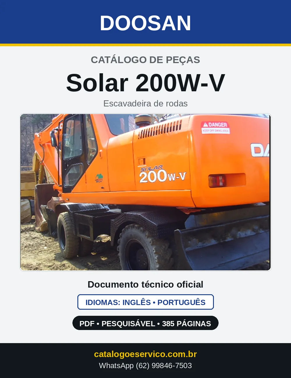 Capa do Catálogo de Peças Doosan Solar 200W-V em PDF, inglês e português