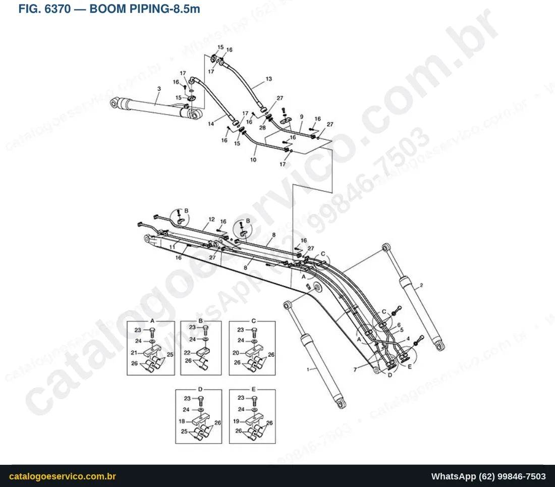 Vista explodida Boom Piping-8.5M - Catálogo de Peças Doosan Solar 220LC-V (DI EXP)