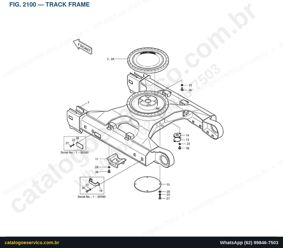 Vista explodida Track Frame - Catálogo de Peças Doosan Solar 220LC-V (DIEU EXP)