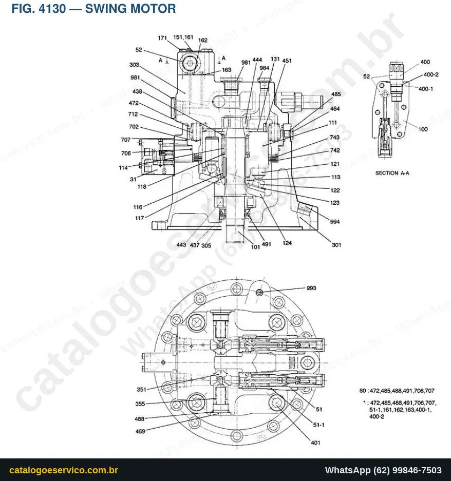 Vista explodida Swing Motor - Catálogo de Peças Doosan Solar 220LC-V (DIEU EXP)