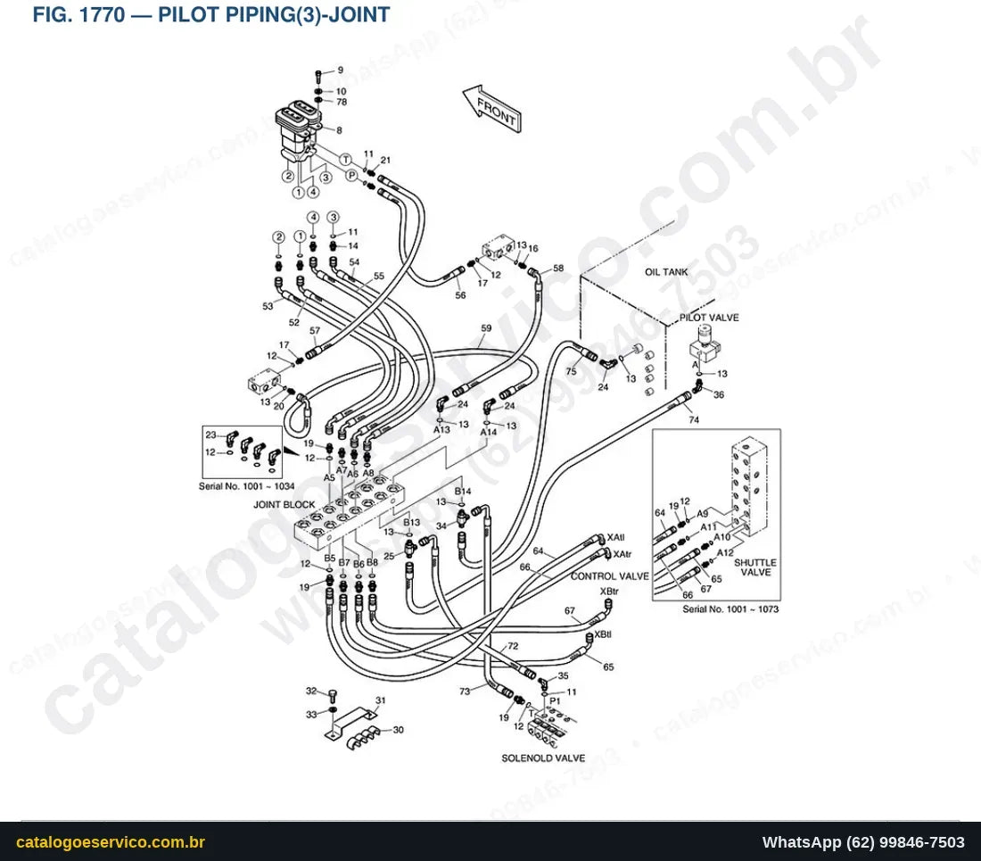 Vista explodida Pilot Piping(3)-Joint - Catálogo de Peças Doosan Solar 220LL