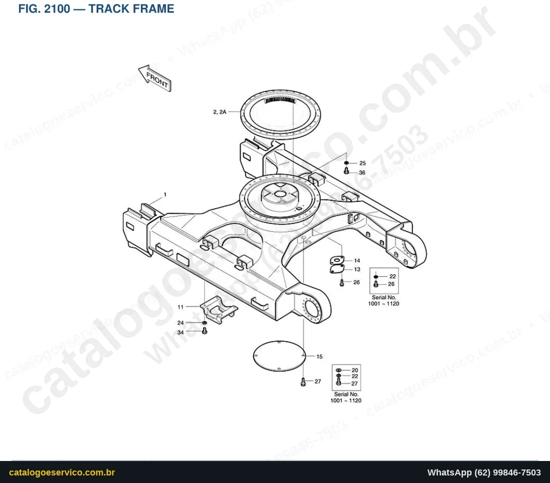 Vista explodida Track Frame - Catálogo de Peças Doosan Solar 220N-V