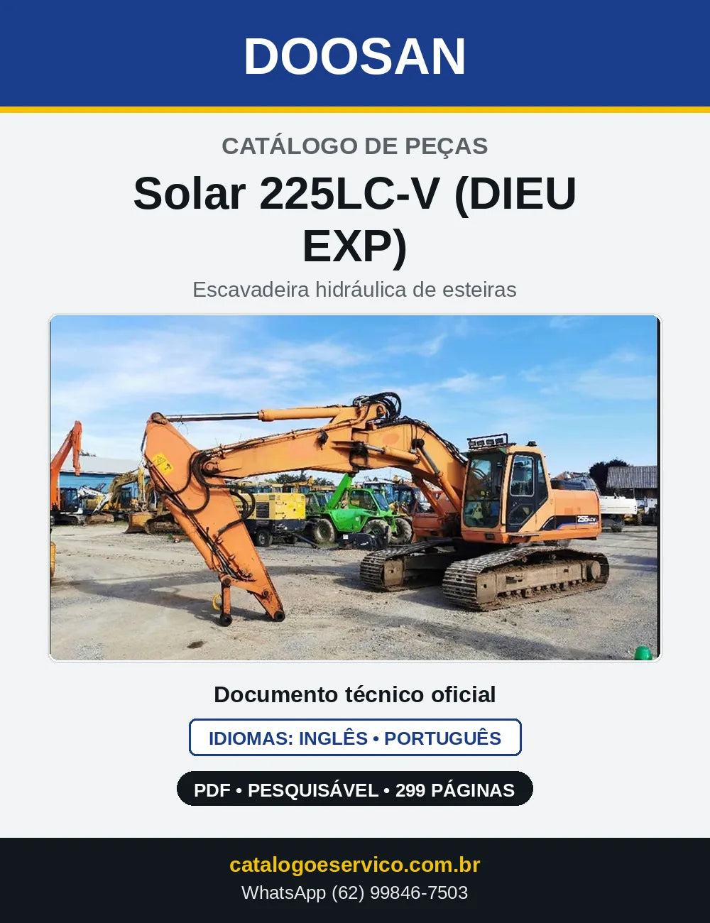 Capa do Catálogo de Peças Doosan Solar 225LC-V (DIEU EXP) em PDF, inglês e português