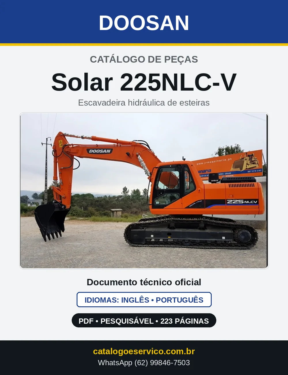 Capa do Catálogo de Peças Doosan Solar 225NLC-V em PDF, inglês e português